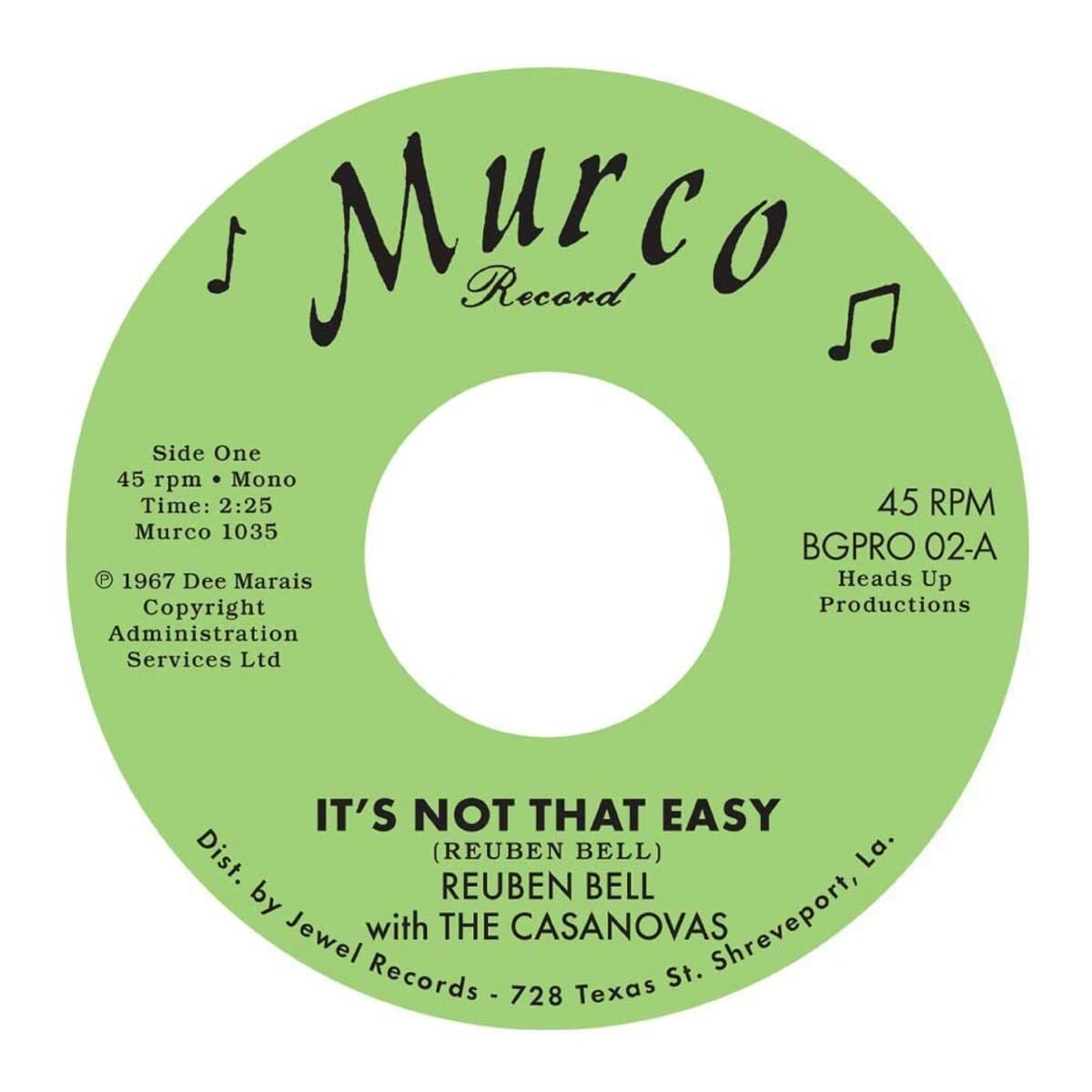 Reuben Bell With The Casanovas - It’s Not That Easy / Hummin’ A Sad Song