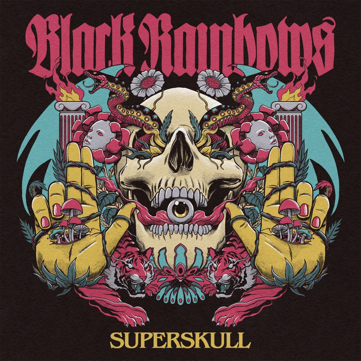 Black Rainbows - Superskull (3 Color Striped Neon Pink/Black/Blue Vinyl)
